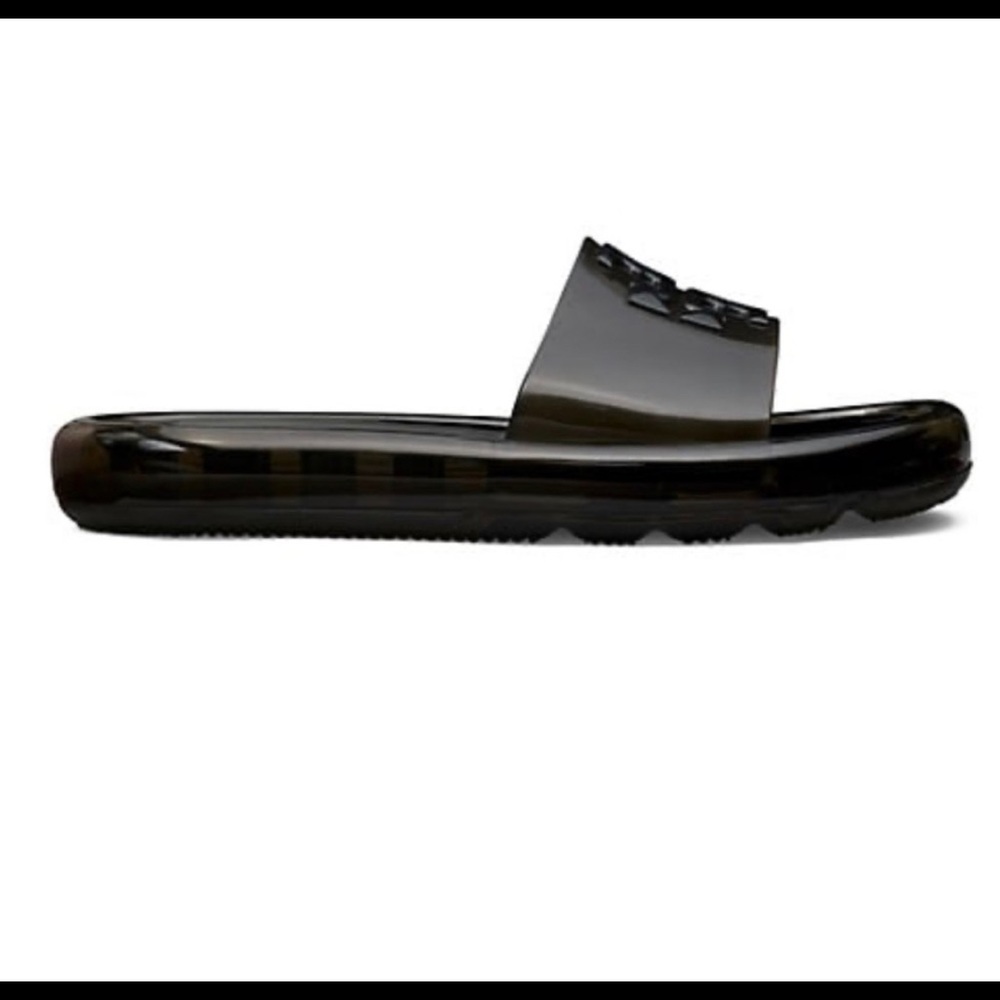 Tory Burch logo embossed jelly slides new in box all sizes authentic black